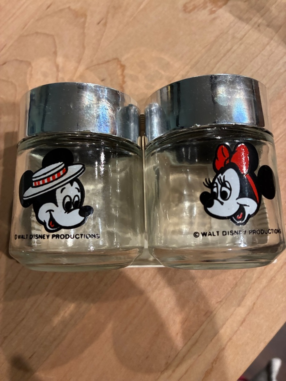 Disney Mickey & Minnie Glass Salt and Pepper Shaker Set - Silver Lids